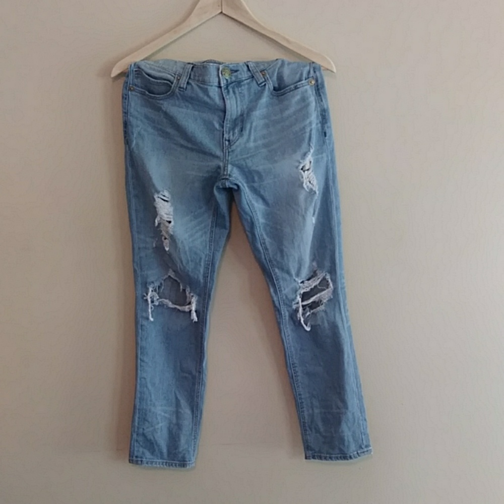 {Express} Distress Girlfriend Jeans Light Wash